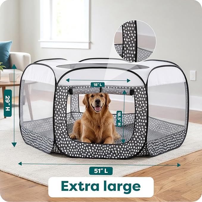 FurHaven Portable Pet Playpen for Dogs & Cats, Extra Large Indoor Kitten Playpen with Mesh Sides, Foldable Dog Playpen for Small Dogs, Pop Up Travel Dog Pen, X-Large, Gray Pebbles