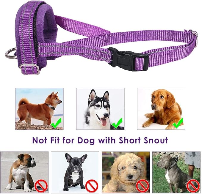 SlowTon Soft Dog Muzzle, Adjustable Padded Nylon Muzzle for Large Medium Dogs Anti Chewing Barking Biting, Allow Dog Pant & Drink (Purple, L)