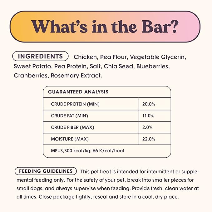 Rise & Shine Dog Treats Chicken Jerky Snack Bars, 5 oz Bag, Puppy and Training Treats, Natural Superfood Grain Free Made with Real Chicken, Superfoods, Corn Free & Soy Free