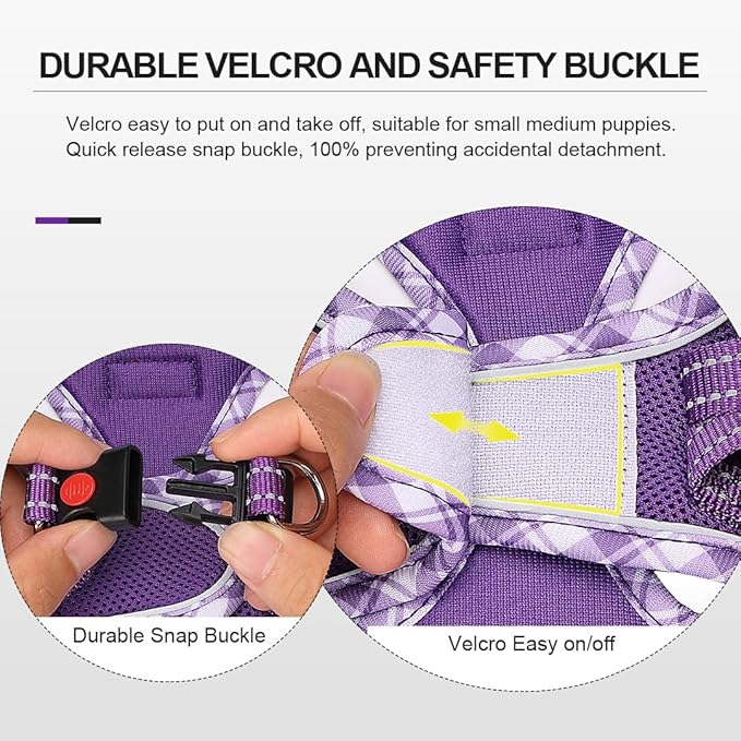 Mercano Soft Mesh Dog Harness and Leash Set, No-Chock Step-in Reflective Breathable Lightweight Easy Walk Vest Harnesses with Safety Buckle for Small Dogs, Cats (M, Purple)