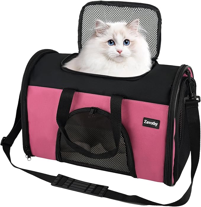 Zavothy Collapsible TSA Approved Pet Carrier for Cats & Dogs (Up to 15 Lbs, 16.54"x11.42"x9.84") – Soft-Sided Airline Travel Carrier, Pink
