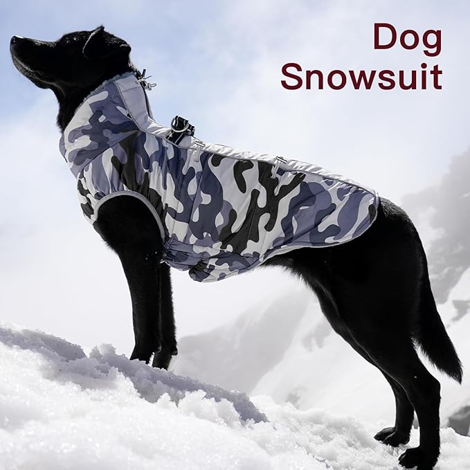 Small Dog Coat Dog Winter Jacket Warm Dog Coat Zip Up Snowsuit Dog Harness Vest Reflective Water-Resistant Dog Coat Dog Snow Jacket for Small Dogs Yorkie, Toy Poodle, Grey-Camouflage