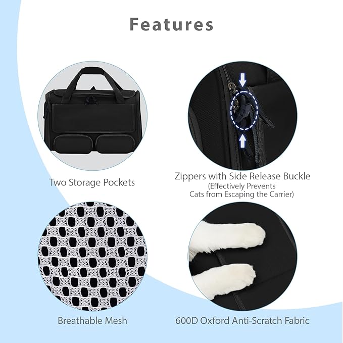 Cat, Dog Carrier for Pets up to 15 lbs, Soft-Sided Collapsible Pet Carrier with Upgraded Sturdy Base, Privacy Curtain and 2 Storage Bags, Cat Bag for Medium Cats and Small Dogs