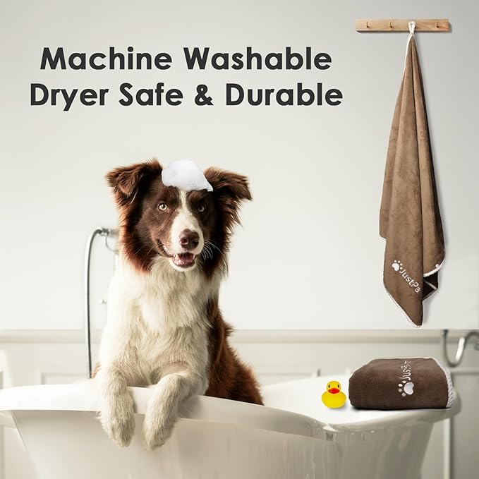 Dog Towels 2-PCS, 56x28inches Absorbent Soft Microfiber Towels for Drying Dogs Extra Large, Large, Medium, Small - Pet Bath, Grooming Towel(Adjustable Snaps, Brown)