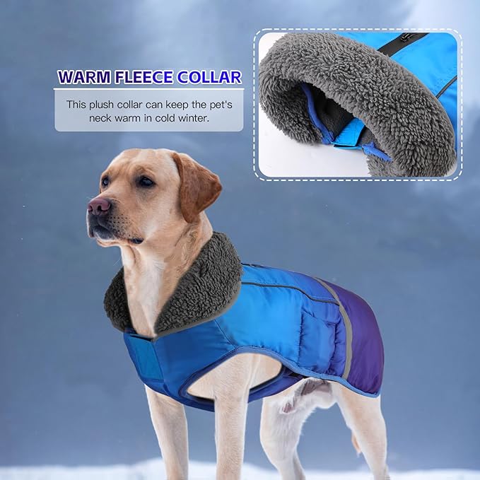 Doglay Dog Coat, Waterproof Dog Jacket Pet Winter Coat for Cold Weather with Thicken Furry Collar, Reflective Puppy Winter Jacket Warm Fleece Lining for Small Medium Large Pets
