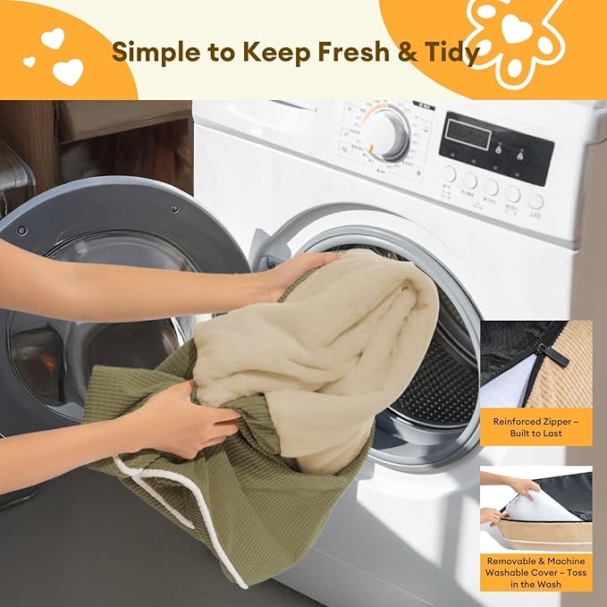 FUNNY FUZZY Orthopedic Dog Bed – Washable Dog Bed with Double Layer Plush Cushion Sofa Style Design with Bolstered Sides for Small Medium & Large Dogs Removable Cover L Size (31.5"x24.4"x7.1") Green