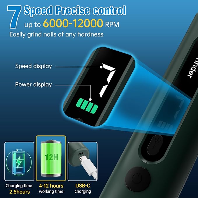 Dog Nail Grinder, 7-Speed Quiet Electric Dog Nail Trimmers, Dog Nail Clippers with Sponge Dust Collection & File for Small Medium Large Dogs, Rechargeable Pet Paw Grooming Supplies Kit(Green)