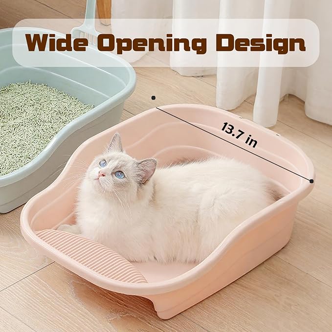 Small Cat Litter Box with High Sides,Cat Boxes for Indoor Cats,Cat Litter Pan for Kitty,Litter Box with Low Entry,Non-Slip Pedal,Easy to Clean,Anti-Splashing (Pink)