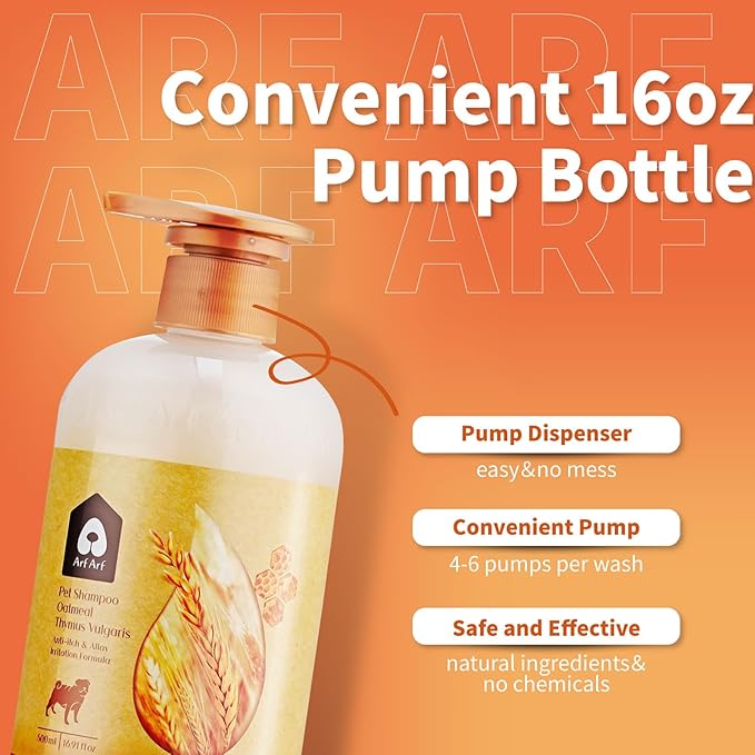 Arf Arf Dog Shampoo Softening Formula, Soften & Fluffy Oatmeal 16oz—Plant-Based 4-in-1: Cleans, Conditions, detangles, moisturizes. Oatmeal & Honey Soothe Itchy Skin. Hypoallergenic. Made in Taiwan.