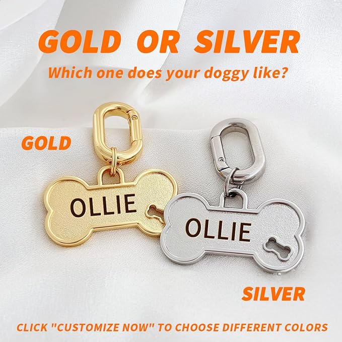 Dogs ID Tags Personalized Front and Back Engraving Brass Bone Shape Large..