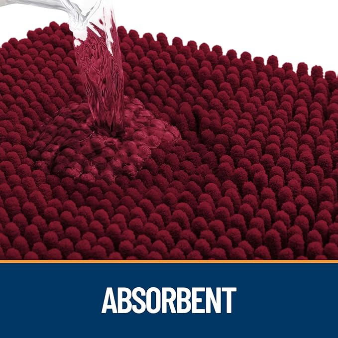 OLANLY Dog Door Mat for Muddy Paws 40x32, Paw Print Design, Absorbs Moisture and Dirt, Absorbent Non-Slip Washable Doormat, Quick Dry Chenille Mud Mat for Dogs, Entry Indoor Entryway Carpet, Burgundy