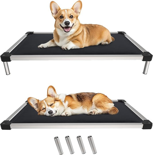 FXW TitanNest Chew-Proof Elevated Dog Bed, Raised Cot for Indoor/Outdoor/Camping Use, Durable & Washable Padded Pet Bed for Medium Dogs, 41.0" L x 27.0" W x 5.0" H, Black