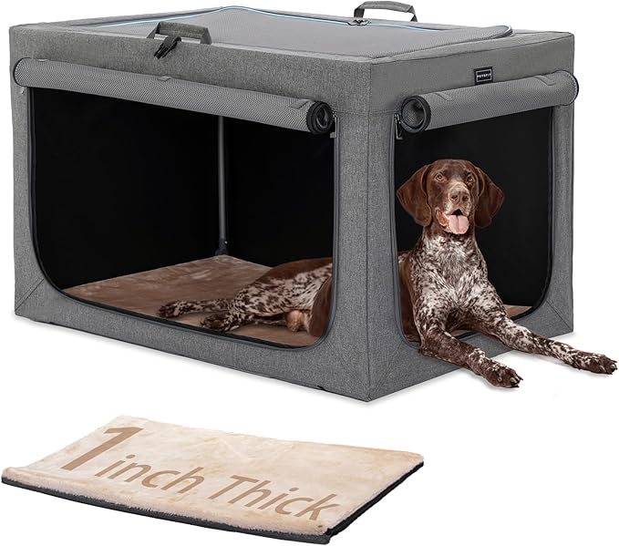 PETSFIT Collapsible Dog Crate, Soft Sided Dog Crate - 40 Inch Easy Set-up, Light, Sturdy, Comfy Inside with Thicken Mat, Portable Crate for Home and Travel Gray