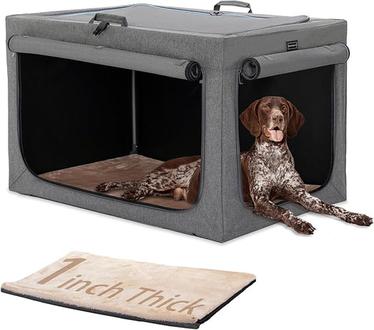 PETSFIT Collapsible Dog Crate, Soft Sided Dog Crate - 40 Inch Easy Set-up, Light, Sturdy, Comfy Inside with Thicken Mat, Portable Crate for Home and Travel Gray