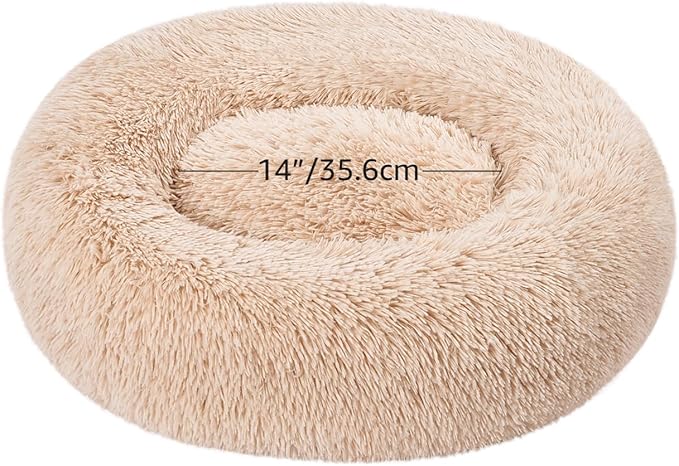 Amazon Basics Donut Pet Bolster Faux Fur Bed for Dog, Beige, 23" x 23"