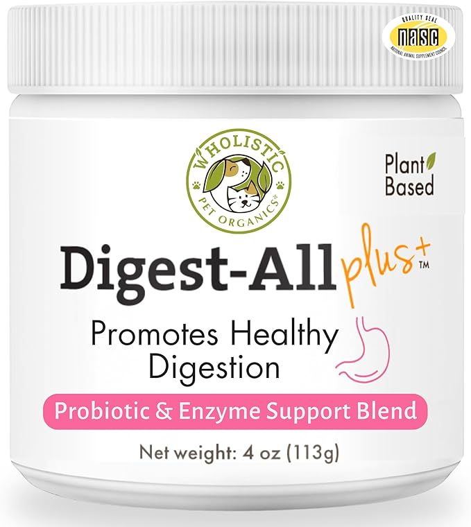 Wholistic Pet Organics Probiotics for Dogs with Digestive Enzymes & Prebiotic Fiber - 4 Oz - Daily Cat & Dog Probiotics for Digestive Health, Anti Diarrhea & Gut Support - Natural Powder Supplement
