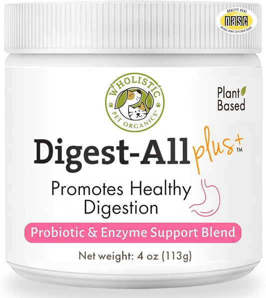 Wholistic Pet Organics Probiotics for Dogs with Digestive Enzymes & Prebiotic Fiber - 4 Oz - Daily Cat & Dog Probiotics for Digestive Health, Anti Diarrhea & Gut Support - Natural Powder Supplement