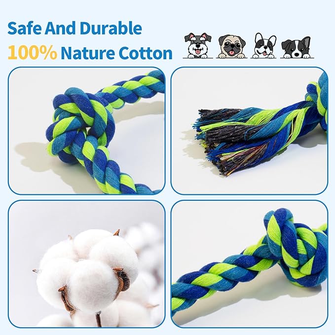 [2 Pack] Dog Rope Toys, Dog Chew Toy for Medium and Small Dogs, 3 Knots Heavy Duty Puppy Rope Toy, 100% Cotton Tug of War Dog Toys for Boredom, Teeth Cleaning