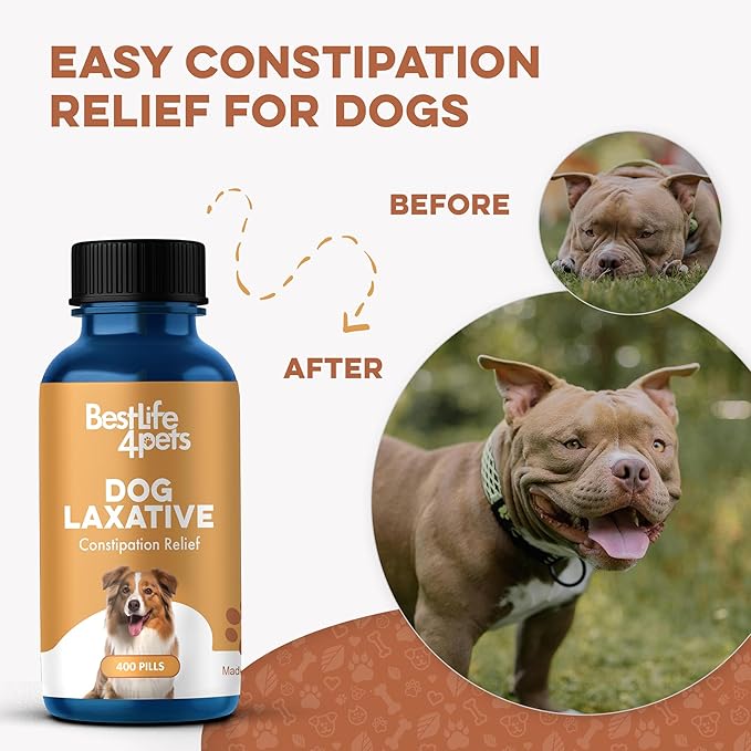 Dog Laxative Constipation Relief, Dog Stool Softener Remedy Eases Irregular Bowel Movements, Scooting & Rectal Itching; Supports Canine Digestion & Canine Gas Relief, 400 Odorless, Tasteless Pills