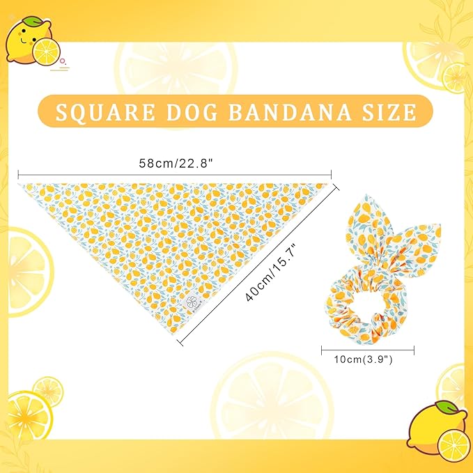 E-Clover Yellow Floral Dog Bandanas & Matching Scrunchie Set Summer Cute Dog Scarf Bibs Pet Bandana with Bow Tie for Small Dogs Puppy Owner Mom Spring