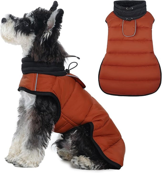 IDOMIK Waterproof Dog Winter Coat, Reflective Warm Dog Puffer Jacket with Harness Hole, Adjustable Lightweight Snow Jacket with Turtleneck, Pet Cold Weather Coats for Small Dogs,Caramel,XS