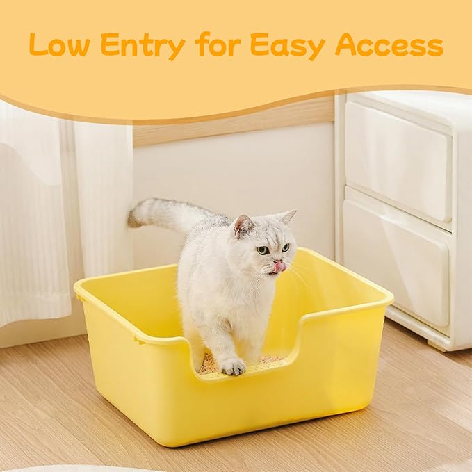 Large Cat Litter Box with High Sides,Cat Litter Pan with Low Entry,Cat Box for Indoor Kittens & Senior Cats,Anti-Splashing,Waterproof,Easy to Clean,Durable (Grey)