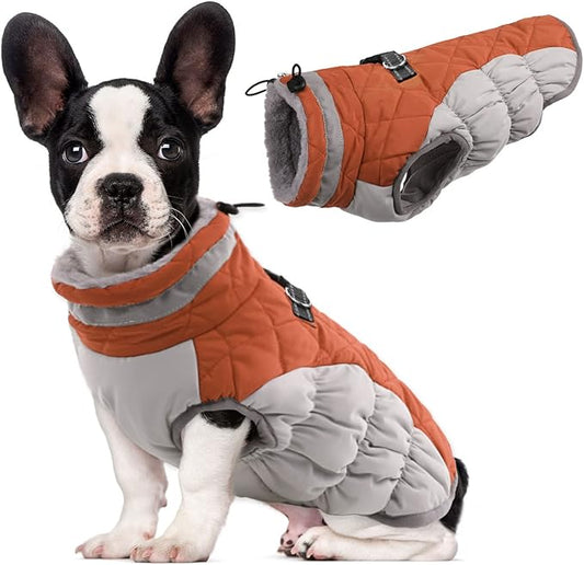 Lelepet Dog Coat Warm Dog Winter Coat Waterproof Dogs Jacket with Harness Built in Reflective Pet Fleece Vest Zip-Up Cold Weather Coats for Medium Dogs Turtleneck & Windproof Coats Dachshund Brown M