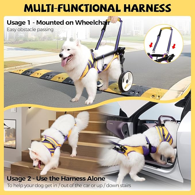 Dog Wheelchair for Back Legs Large Small, Newly Wheelchair for Dogs, Adjustable Dog Carts with Wheels for Disabled Hind Legs, with LED, Leash, Angle-Adjustable All-Terrain Wheels
