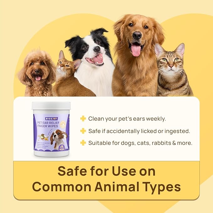 HICC PET Dog Ear Wipes Finger 100 Count Dog Ear Cleaner Wipes for Dogs & Cats, Dog Ear Infection Treatment to Relieve Ear Itching & Inflammation, Remove Ear Wax, Dirt, Smelly - Honey Scent