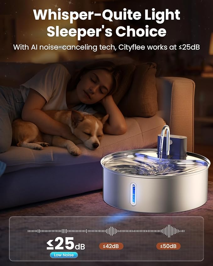 Wireless Dog Water Fountain Stainless Steel with Sensor 12L/3.2Gal Cordless Automatic Water Dispenser Quiet Pump BPA-Free Automatic Cat for Drinking, Easy Clean for Cats Dogs Pets