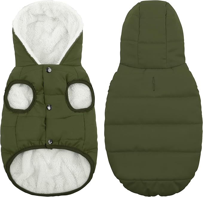 Fleece Hoodie, Windproof Waterproof Coat, Winter Warm Jacket, Cold Weather Pet Apparel Clothes Vest for Small Medium Large Dogs (L, Green)