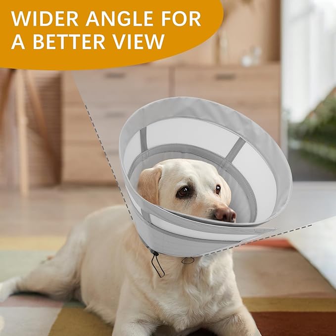 ASENKU Dog Cone Collar, Soft Adjustable Cone for Dogs to Stop Licking, Lightweight Recovery Dog Cone After Surgery, Pet E-Collar for Small, Medium & Large Dogs(Grey, S)