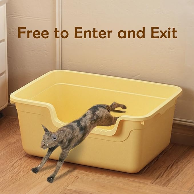 Large Cat Litter Box with High Sides,Open Top Cat Litter Pan with Low Entry,Big Cat Boxes for Indoor Cats,Ideal for Kittens & Senior Cats,Anti-Splashing,No Odor,Easy to Clean (Grey)