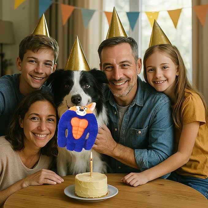 Tough Dog Toys for Heavy Chewers, Interactive Plush Dog Chew Toys with Rubber Muscles, Squeak Dog Toys for Aggressive Chewers, Dog Toy for Small Medium Large Breed (Bodybuilders Fox)