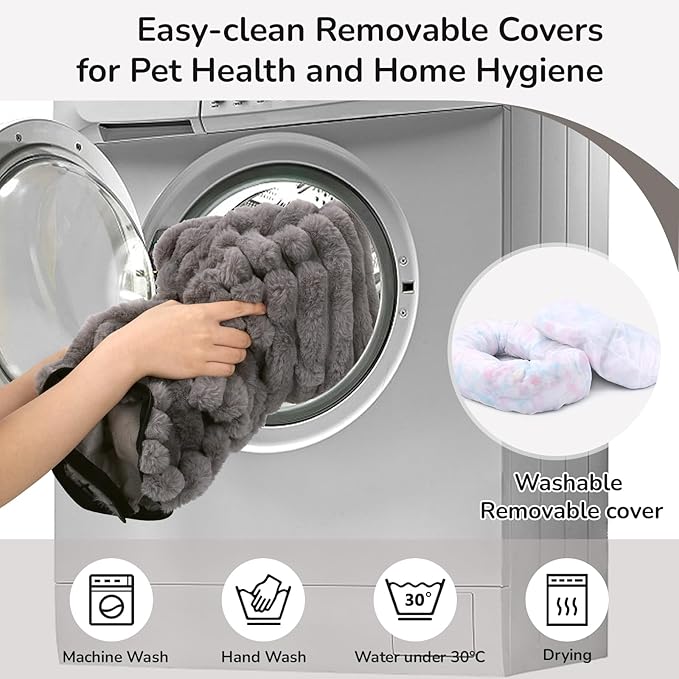 Cat Bed Round, Washable Calming Pet Bed, Ultra Soft Puppy Bed for Small Dogs with Non-Slip Bottom (20×20inch, Grey)