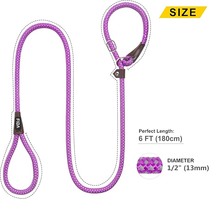 Fida Durable Slip Lead Dog Leash Bulk Pack of 5, Heavy Duty 1/2" x 6 FT Comfortable Strong Rope Slip Leash for Large, Medium Dogs with Highly Reflective, Purple