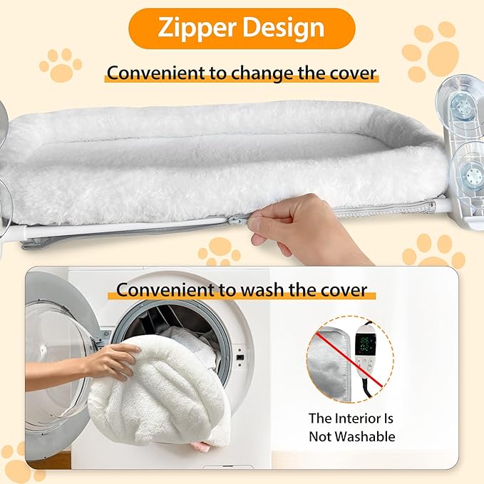 L&W BROS. 2PC Heated Cat Window Perch Adjustable Thermostat & Timer, Dual Window Hammocks with 8 Strong Suction Cups, Easy-to-Clean Warm Beds for Multi Cats Homes, Holds Up to 50lbs Each (M 2PC)