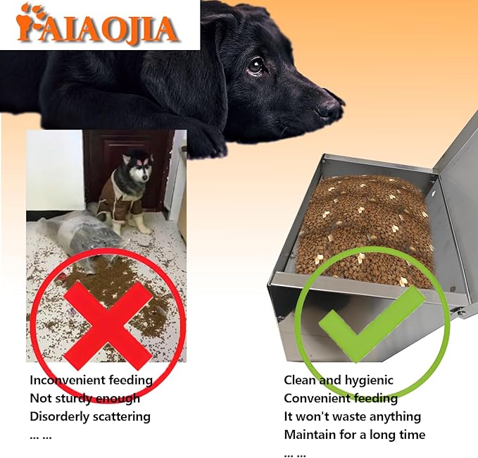 Pet Food Feeder for 25 Lb Kibble - Stainless Steel - Automatic Dog Food Dispenser Gravity Self Feeding Outdoor for Medium Dogs,Large Dog Breeds