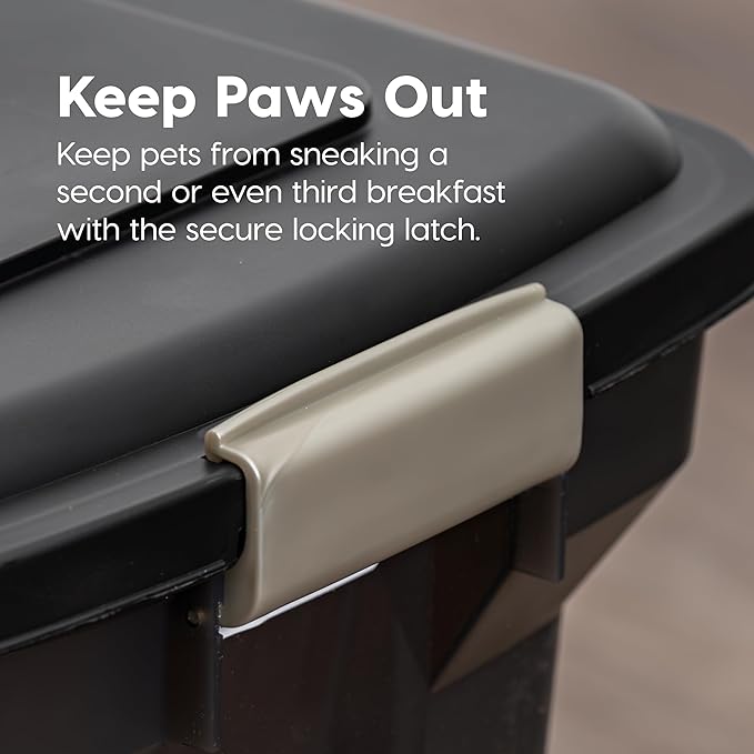 IRIS USA Airtight Dog Food Storage Container, WeatherPro, Up to 40 lbs, Removable Wheels, for Dog Cat Bird and Other Pet Food Storage Bin, Keep Fresh, Translucent Body, Made in USA, Smoke/Black