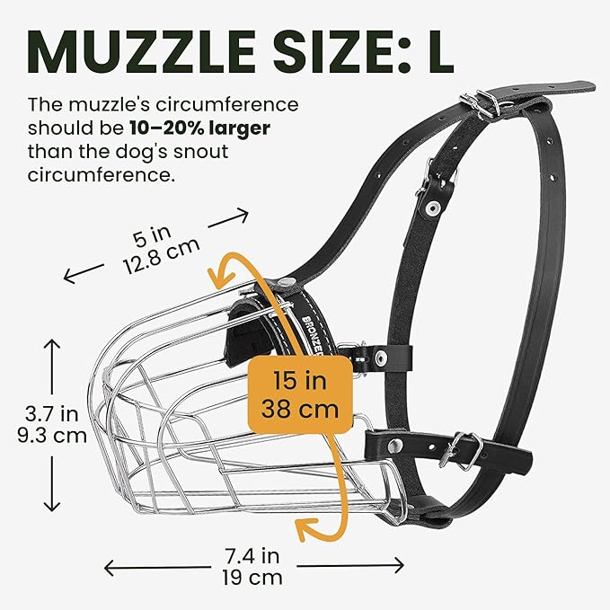 BRONZEDOG Wire Dog Muzzle German Shepherd for Medium Large Dogs Adjustable Durable Metal Basket for Biting Chewing Barking (L)