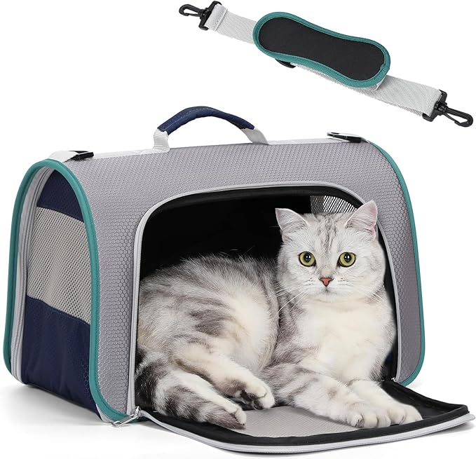 A4Pet Airline Approved Pet Carrier, Suitable for Cats, Puppies for Under 18 lbs, Soft Sided Puppy Carrier, Easy On The Go, Easy to Stow, 17.0 x 11 x 11,Grey & Green