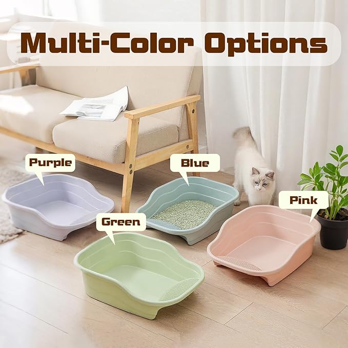 Small Cat Litter Box with High Sides,Cat Boxes for Indoor Cats,Cat Litter Pan for Kitty,Litter Box with Low Entry,Non-Slip Pedal,Easy to Clean,Anti-Splashing (Blue)