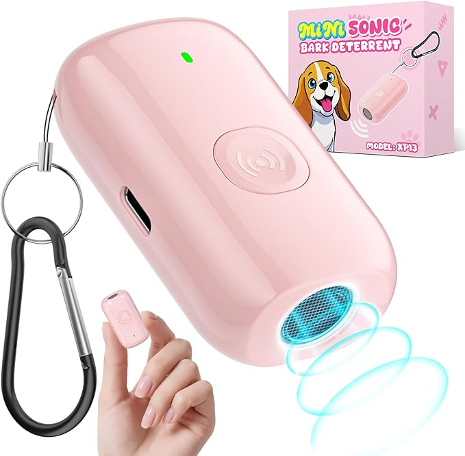 Mini ultrasonic dog bark deterrent device, effectively stops unwanted barking with 50ft Long Range,pain free training & behavior aid for indoor/outdoor use,rechargeable portable dog barking stopper