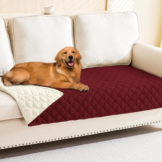 Smiry Waterproof Dog Blanket, Reversible Dog Bed Cover Pet Blanket, Soft Pet Couch Covers for Sofa Washable, Bed Couch Sofa Furniture Protector for Puppy Cat Kids (40"x80", Wine Red/Beige)