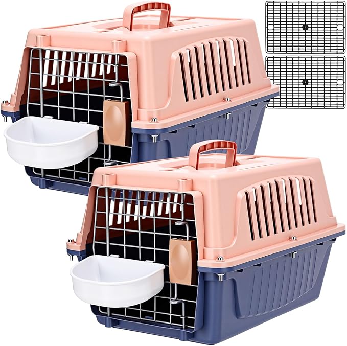 2 Set 18.9" Pet Carrier for Small Cats and Dogs, Hard Sided Plastic Cat Kennel for Pet with Front Door Security Lock Fully Breathable Travel Crate, up to 13 Lbs(Blue,18.9 x 12.6 x 11.8 Inch)