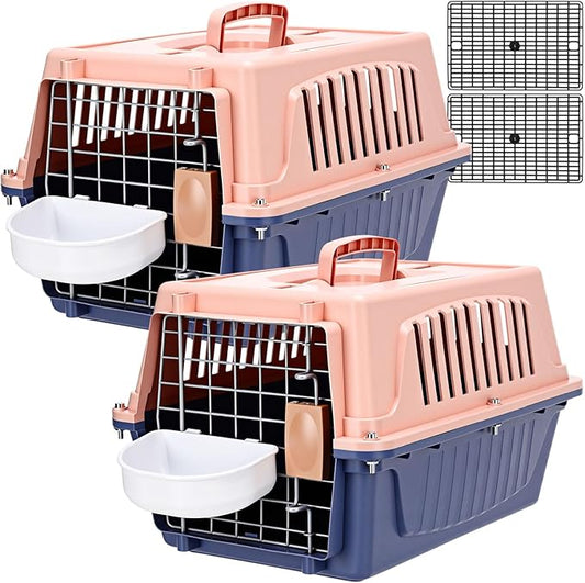 2 Set 18.9" Pet Carrier for Small Cats and Dogs, Hard Sided Plastic Cat Kennel for Pet with Front Door Security Lock Fully Breathable Travel Crate, up to 13 Lbs(Blue,18.9 x 12.6 x 11.8 Inch)