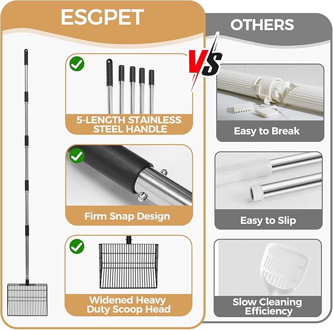 Cat Litter Scoop, Long Handle Detachable Metal Scooper with Deep Sifting Shovel,Heavy Duty Adjustable No Bending Back Pet Poop Shovel Chicken Poop Scooper (23-68 inch (Joinable Handle))