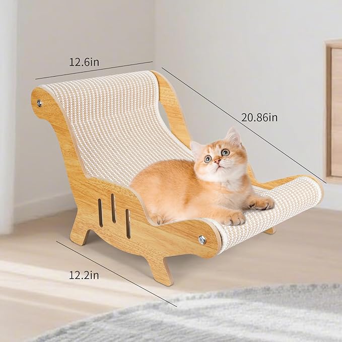 Cat Scratcher，cat Toys for Indoor Cats, Hand-Woven Hemp Rope, no Shedding, cat Bed, Durable and Sturdy, Beautifully Crafted Wood.