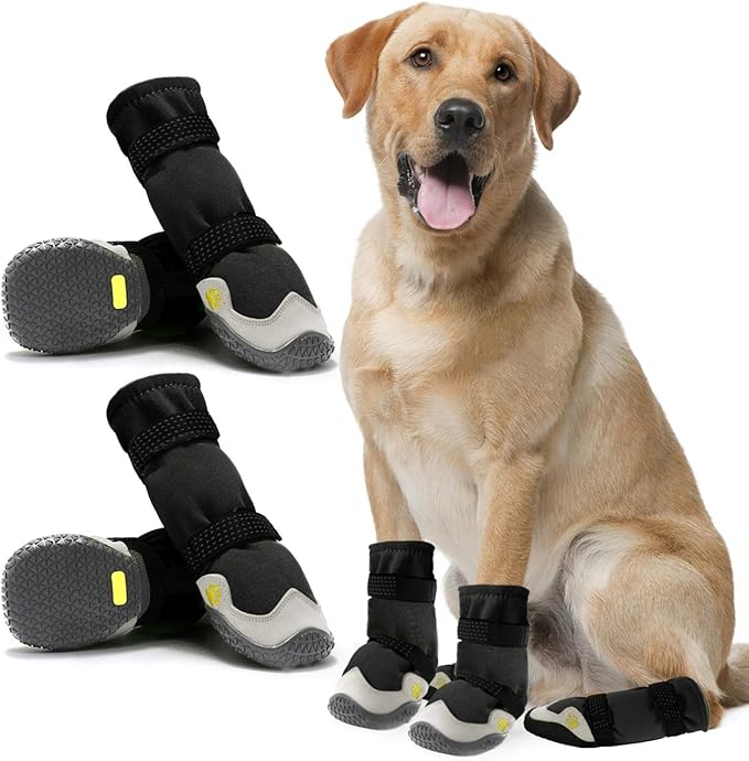 Dog Shoes for Hot Pavement Anti-Slip Dog Boots & Paw Protectors for Summer Rainy Day Dog Snow Boots Waterproof Dog Shoes for Small Medium Large Dogs with Reflective Straps for Hiking 4Pcs