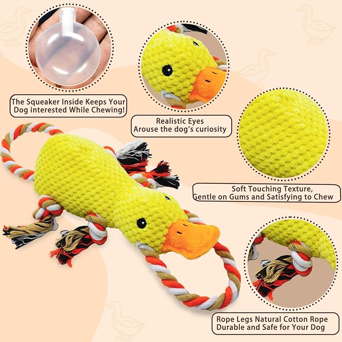Tug of War Dog Toy, Squeaky Dog Toys Interactive Duck Puppy Toys to Keep Them Busy